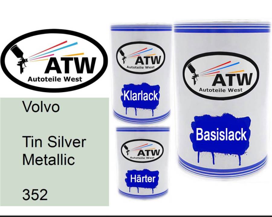 Volvo, Tin Silver Metallic, 352: 500ml Lackdose + 500ml Klarlack + 250ml Härter - Set, von ATW Autoteile West.